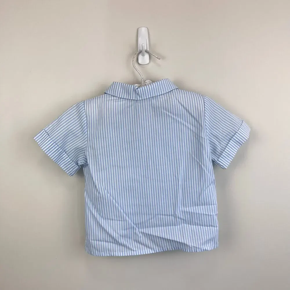 Vintage Blue Applique Circus Shortall Romper Set 3T